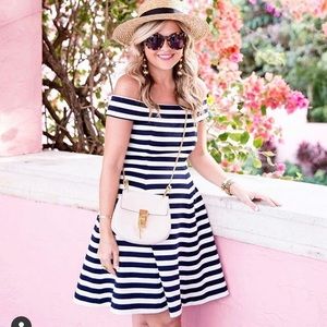 Navy and white striped dress